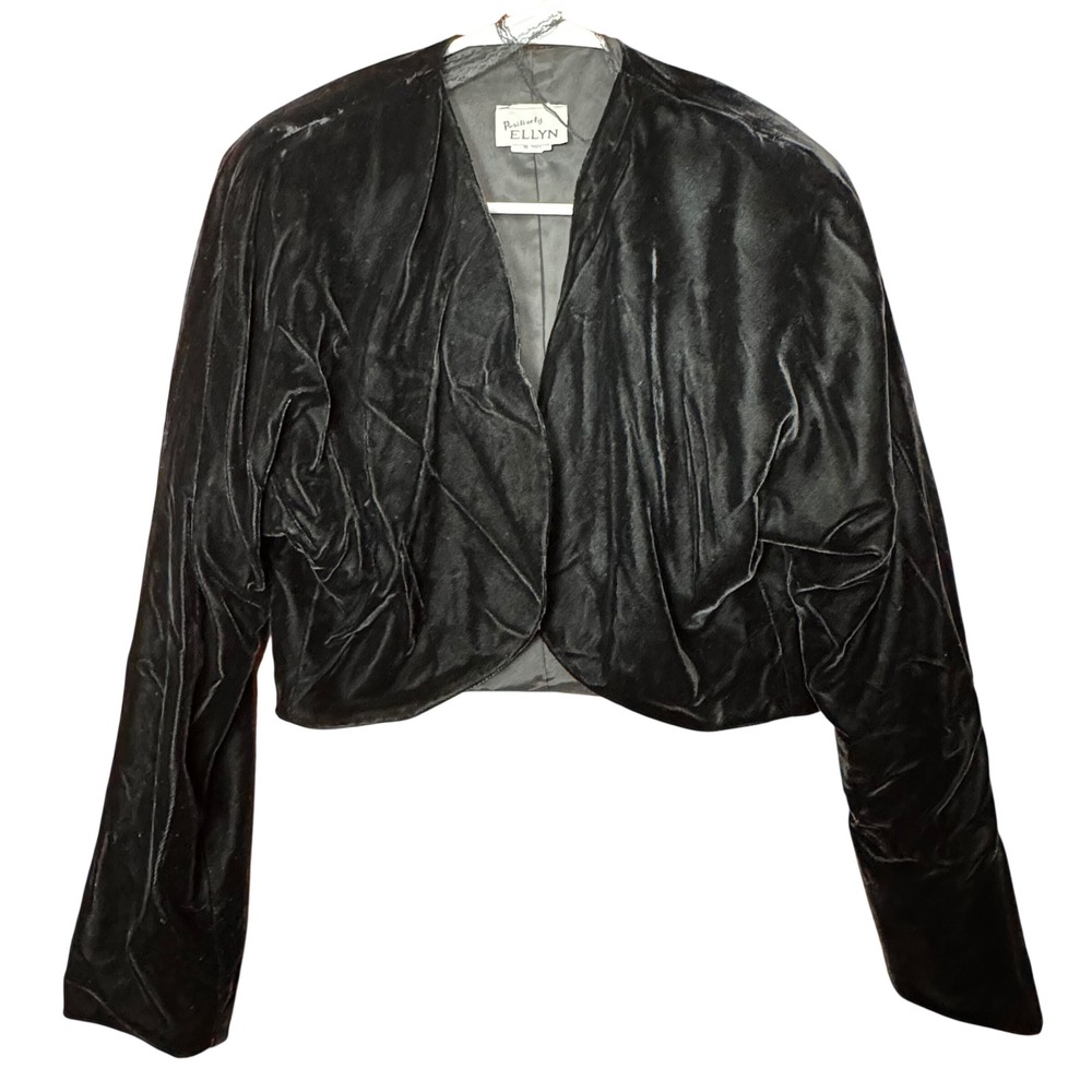 VTG Velvet Crop Bolero Black Bell Sleeve Women's M Whimsigoth Dark 80s Costume